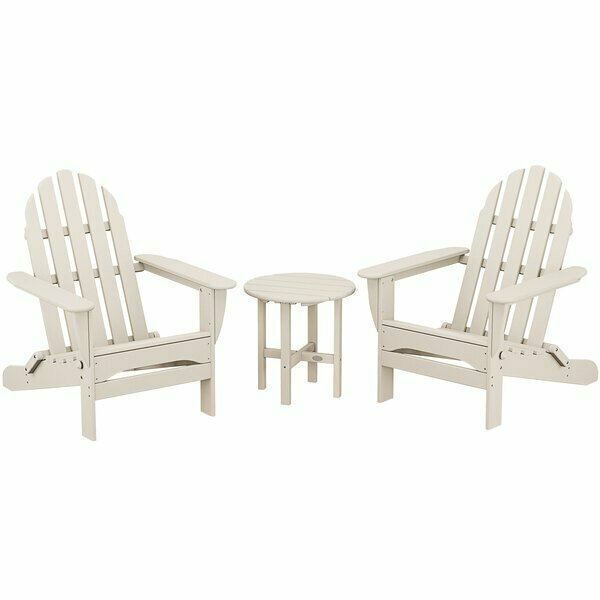 Polywood Classic Sand Patio Set with Side Table and 2 Folding Adirondack Chairs 633PWS2141SA